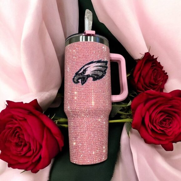 Philadelphia Eagles Bling Tumbler 46 Oz Pink Rhinestone NFL Christmas Gift NEW - Picture 8 of 8
